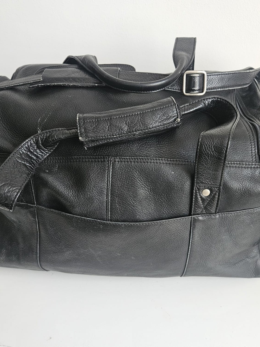 Vintage Black Leather Weekender Duffel Bag Travel Luggage, Mens, Bikercore